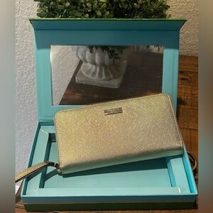 Kate Spade ♠️ New York Gold Saffiano Leather Universal Zip